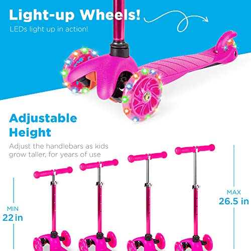 Best Choice Products Kids Mini Kick Scooter Toy w/Light-Up Wheels, Height Adjustable T-Bar, Foot Break - Pink