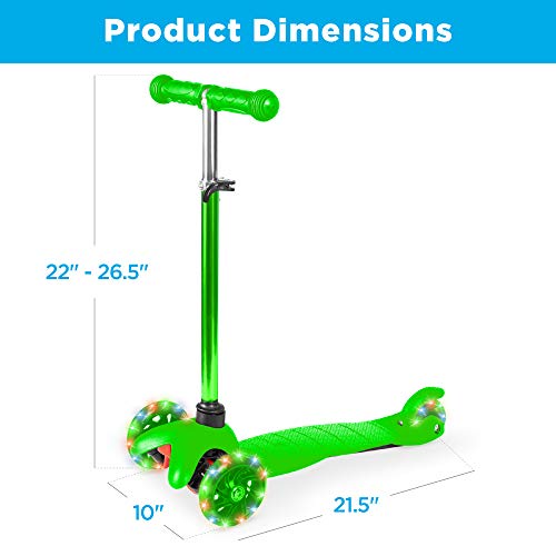 Best Choice Products Kids Mini Kick Scooter Toy w/Light-Up Wheels, Height Adjustable T-Bar, Foot Break - Green