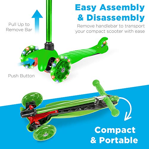 Best Choice Products Kids Mini Kick Scooter Toy w/Light-Up Wheels, Height Adjustable T-Bar, Foot Break - Green