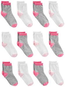 simple joys by carter's unisex babies' crew socks, 12 pairs, grey/pink/white, 0-6 months