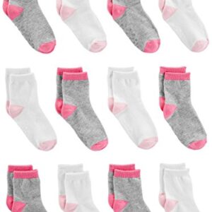 Simple Joys by Carter's Unisex Babies' Crew Socks, 12 Pairs, Grey/Pink/White, 0-6 Months
