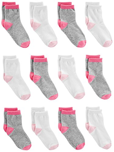 Simple Joys by Carter's Unisex Babies' Crew Socks, 12 Pairs, Grey/Pink/White, 0-6 Months