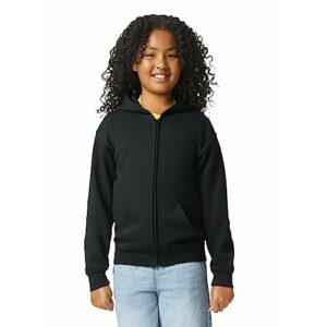 gildan youth full zip hoodie sweatshirt, style g18600b, black, small