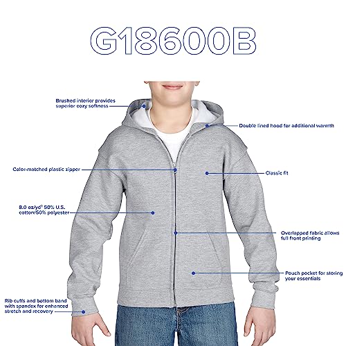Gildan Youth Full Zip Hoodie Sweatshirt, Style G18600B, Black, Small
