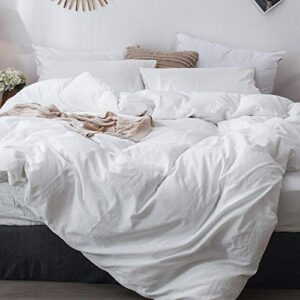 moomee bedding duvet cover set 100% washed cotton linen like textured breathable durable soft comfy (off white, queen)