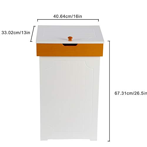 Function Home Trash Can Cabinet, 23 Gallon Kitchen Garbage Can, Wooden Recycling Trash Bin, Freestanding Dog Proof Trash Can, Farmhouse Trash Cabinet with Lid for Home Kitchen Bathroom, White