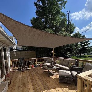 e&k sunrise 10' x 15' sun shade sail rectangle canopy shade cover uv block for pergola patio backyard garden outdoor (brown)