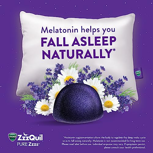 ZzzQuil PURE Zzzs, Melatonin Sleep Aid Gummies with Lavender, Valerian Root and Chamomile, Natural Wildberry Vanilla Flavor, Non-Habit Forming, Drug-Free, 48 Count