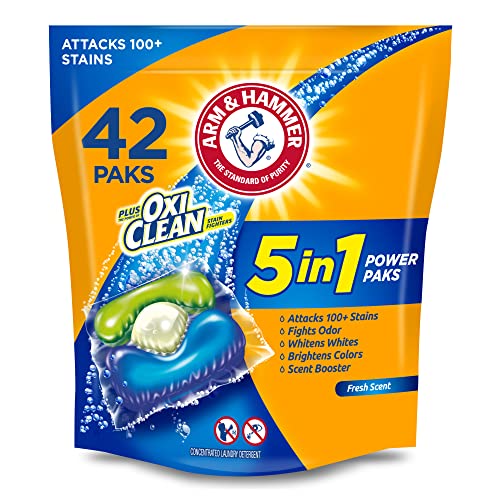 Arm & Hammer Plus OxiClean 5-in-1 Laundry Detergent Power Paks, 42 Count (Packaging may vary)