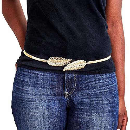 Juvale 4-Pack of Adjustable Fancy Dress Belts for Women, Skinny Stretch Metallic Waist Belts for Dresses, Blouse, Leaf and Rose Designs, Silver and Gold (27x0.35 in)