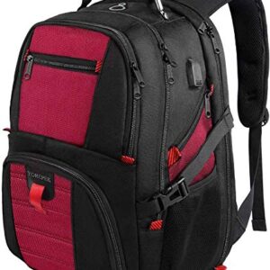 YOREPEK Travel Backpack, Extra Large 50L Laptop Backpacks for Men Women, Water Resistant College Backpack Airline Approved Business Bag with USB Charging Port Fits 17 Inch Computer, Bright Red