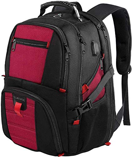 YOREPEK Travel Backpack, Extra Large 50L Laptop Backpacks for Men Women, Water Resistant College Backpack Airline Approved Business Bag with USB Charging Port Fits 17 Inch Computer, Bright Red