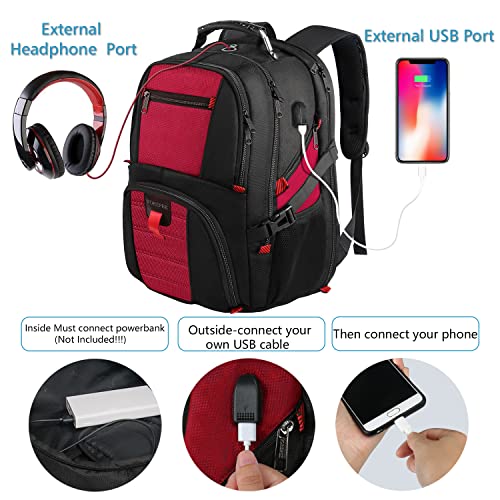 YOREPEK Travel Backpack, Extra Large 50L Laptop Backpacks for Men Women, Water Resistant College Backpack Airline Approved Business Bag with USB Charging Port Fits 17 Inch Computer, Bright Red