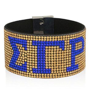 new sigma gamma rho austrian crystal bracelet with magnetic closure - gold with blue stones