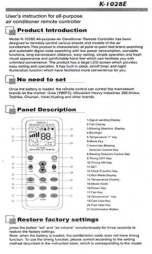 Universal A/C Air Conditioner Remote Control LCD Conditioning Controller 1000 in 1 for Mitsubishi Toshiba HITACHI FUJITSU Daewoo LG Sharp Samsung ELECTROLUX SANYO Air Condition Conditioner