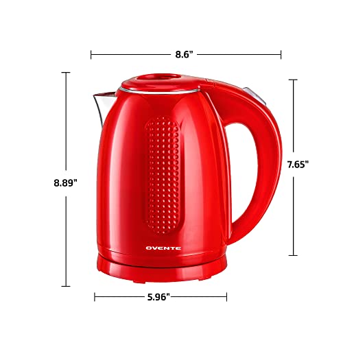 OVENTE Portable Electric Kettle Stainless Steel Instant Hot Water Boiler Heater 1.7 Liter 1100W Double Wall Insulated Fast Boiling with Automatic Shut Off for Coffee Tea & Cold Drinks, Red KD64R