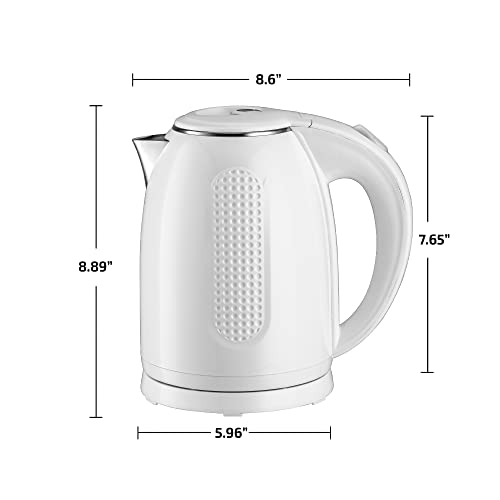 OVENTE Portable Electric Kettle Stainless Steel Instant Hot Water Boiler Heater 1.7 Liter 1100W Double Wall Insulated Fast Boiling with Automatic Shut Off for Coffee Tea & Cold Drinks, White KD64W