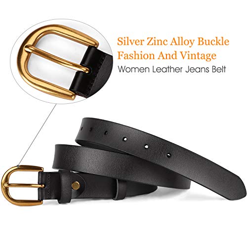 WHIPPY Women Casual Genuine Leather Belt for Jeans, Wide Ladies Waist Belt with Golden Buckle 1.26 Inches Width Strap (Suit Pant Size 29-34 Inches, Black)