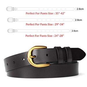 WHIPPY Women Casual Genuine Leather Belt for Jeans, Wide Ladies Waist Belt with Golden Buckle 1.26 Inches Width Strap (Suit Pant Size 29-34 Inches, Black)