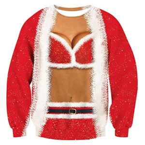 raisevern womens ugly christmas sweater funny sex design fake 2 pieces pullover sweatshirt red 2,xxl