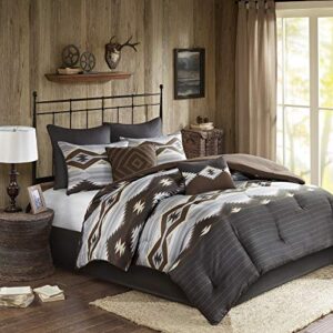woolrich rustic lodge cabin comforter set - all season down alternative warm bedding layer and matching shams, oversized queen, bitter creek, grey/brown