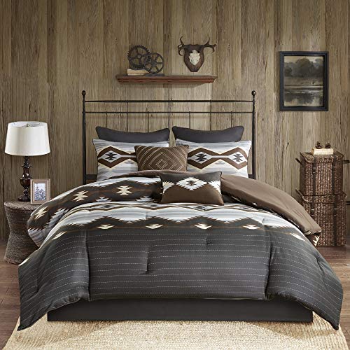 Woolrich Rustic Lodge Cabin Comforter Set - All Season Down Alternative Warm Bedding Layer and Matching Shams, Oversized Queen, Bitter Creek, Grey/Brown