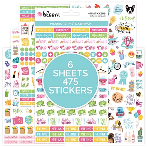 bloom daily planners Productivity Stickers - Variety Sticker Pack - Six Sticker Sheets Per Pack!