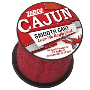 zebco cajun smooth cast monofilament fishing line, low-vis ragin’ red quarter pound spool, 1,450-yards, 10-pound, virtually invisible, natural presentation