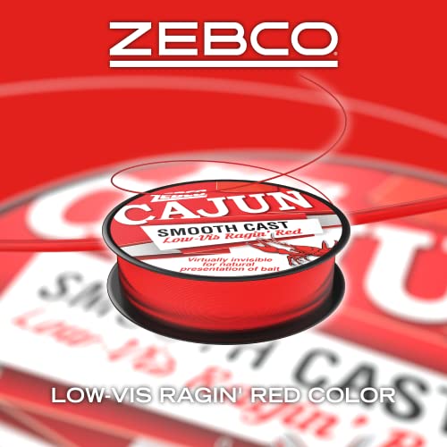 Zebco Cajun Smooth Cast Monofilament Fishing Line, Low-Vis Ragin’ Red Quarter Pound Spool, 1,450-Yards, 10-Pound, Virtually Invisible, Natural Presentation