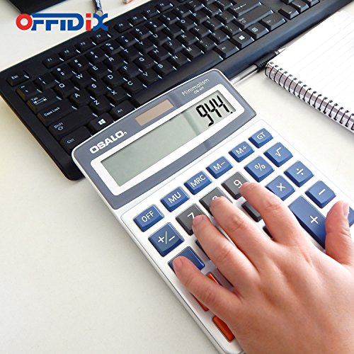 OFFIDIX Basic Office Calculators,Solar and Battery Dual Power Electronic Calculator Portable Large LCD Display Calculator Big Numbers Desktop Calculator (Big Size)