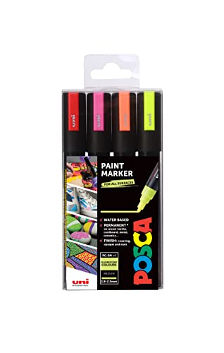 POSCA 153544858 2.5 mm Bullet Tip Waterbased Paint Marker - Assorted Colours (Pack of 4)