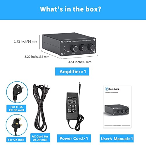 Fosi Audio TB10A 2 Channel Amplifier Stereo Audio Amp Mini Hi-Fi Class D Integrated TPA3116 Amp for Home Speakers 100W x 2 with 24V 4.5A Power Supply