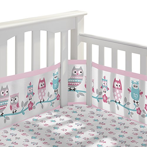 BreathableBaby 3pc Classic Crib Bedding Set– Owl Fun Pink