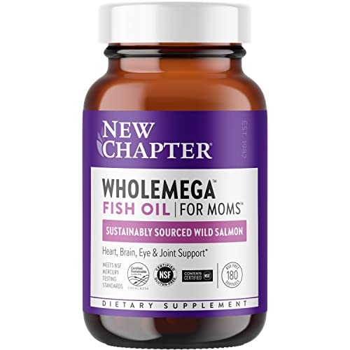 New Chapter Wholemega for Moms Fish Oil Supplement - Prenatal DHA with Omega-3 + Vitamin D3 for Prenatal & Postnatal Support - 180 ct, 500mg Softgels