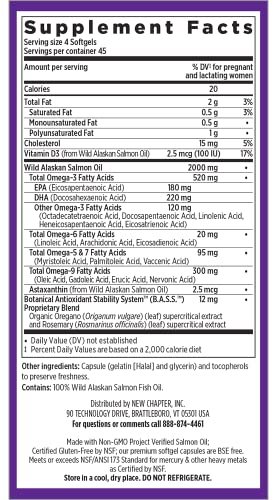 New Chapter Wholemega for Moms Fish Oil Supplement - Prenatal DHA with Omega-3 + Vitamin D3 for Prenatal & Postnatal Support - 180 ct, 500mg Softgels