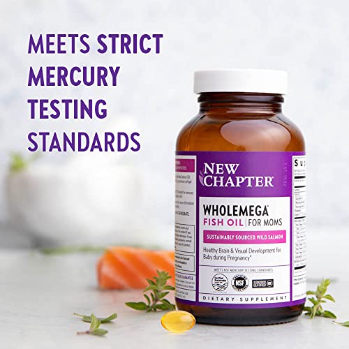 New Chapter Wholemega for Moms Fish Oil Supplement - Prenatal DHA with Omega-3 + Vitamin D3 for Prenatal & Postnatal Support - 180 ct, 500mg Softgels