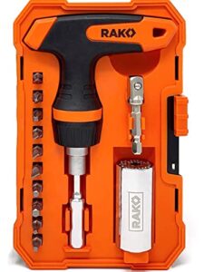 rak universal socket tool - birthday gifts for men - set of 15 with 1/4-to-3/4-inch wrench grip, t-handle ratchet driver and 10 screwdriver bits - father's day gift for men, husband, handyman