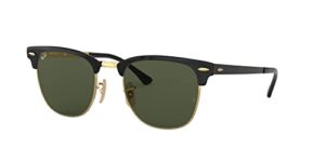 ray-ban rb3716 clubmaster metal square sunglasses, black on gold/g-15 green, 51 mm