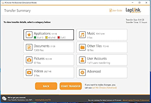 Laplink PCmover Ultimate 11 | Moves your Applications, Files and Settings from an Old PC to a New PC | Includes Optional Ethernet Cable | 1 Use