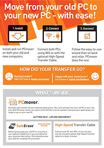 Laplink PCmover Ultimate 11 | Moves your Applications, Files and Settings from an Old PC to a New PC | Includes Optional Ethernet Cable | 1 Use