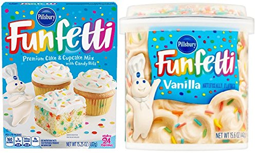 Pillsbury Moist Premium Cake Mix 15.25 Ounce and Funfetti Vanilla Flavored Frosting 15.6 Ounce