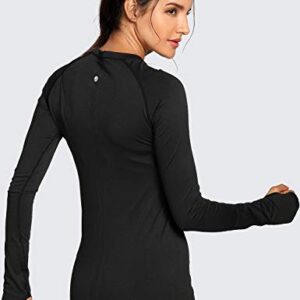 CRZ YOGA Women's Seamless Athletic Long Sleeves Sports Running Shirt Breathable Gym Workout Top Black-Slim Fit Small