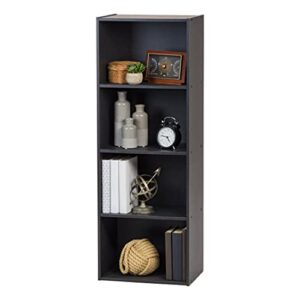 iris usa small spaces wood, bookshelf storage shelf, bookcase, 4-tier, black
