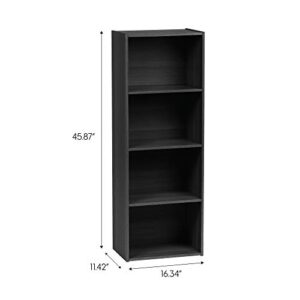 IRIS USA Small Spaces Wood, Bookshelf Storage Shelf, Bookcase, 4-Tier, Black