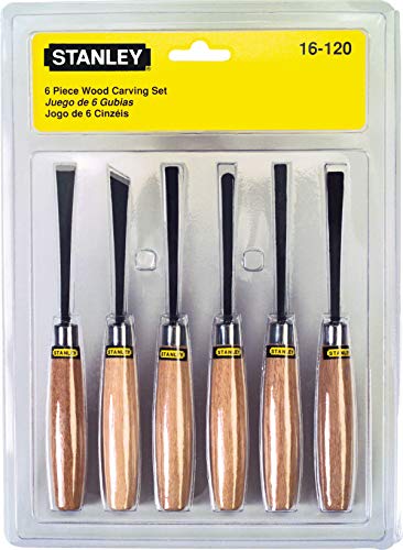 Stanley 16120 6-Piece Wood Carving Set (Brown) - Woodworking Chisel Set for Beginners and Professionals