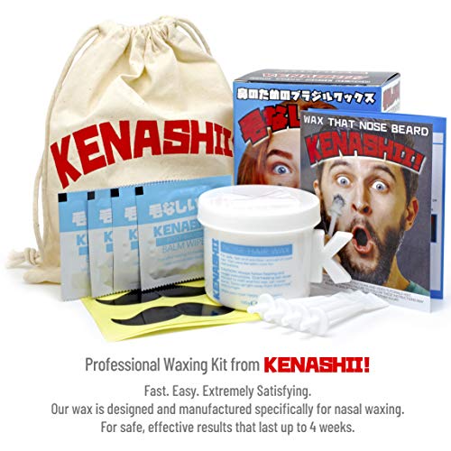 Nose Wax Kit | 100 g Wax, 24 Applicators | The Original and Best Nose and Ear Hair Removal Kit from Kenashii | Nasal Waxing For Men and Women | 12 Applications | 12 Balm Wipes | 12 Mustache Guards