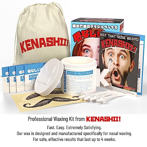 Nose Wax Kit | 100 g Wax, 24 Applicators | The Original and Best Nose and Ear Hair Removal Kit from Kenashii | Nasal Waxing For Men and Women | 12 Applications | 12 Balm Wipes | 12 Mustache Guards