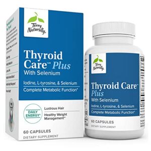 terry naturally thyroid care plus - 60 capsules - with selenium, iodine & l-tyrosine - non-gmo, gluten free, kosher - 30 servings