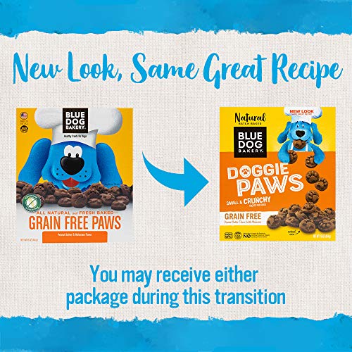 Blue Dog Bakery Natural Dog Treats, Doggie Paws, Grain Free Peanut Butter Flavor, 14.4oz (1 Count),Package may vary