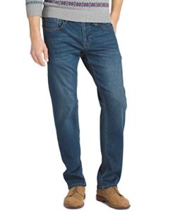 izod men's comfort stretch straight fit jean, mavericks blue, 34x32
